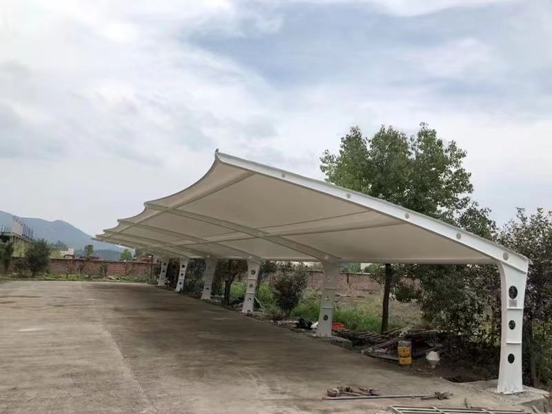 温岭市小区改造停车棚工程，膜结构非机动车棚定制厂家-2
